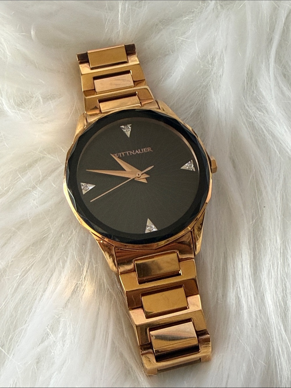 Elegant Women's Dress Watch with Black Dial and Genuine Diamonds